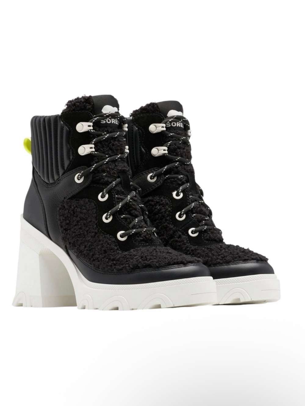 Sorel Brex Heel Cozy Leather Lace Boots Size 7.5 Black Chunky Heel Combat Boots